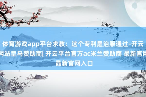 体育游戏app平台求教：这个专利是治服通过-开云平台网站皇马赞助商| 开云平台官方ac米兰赞助商 最新官网入口